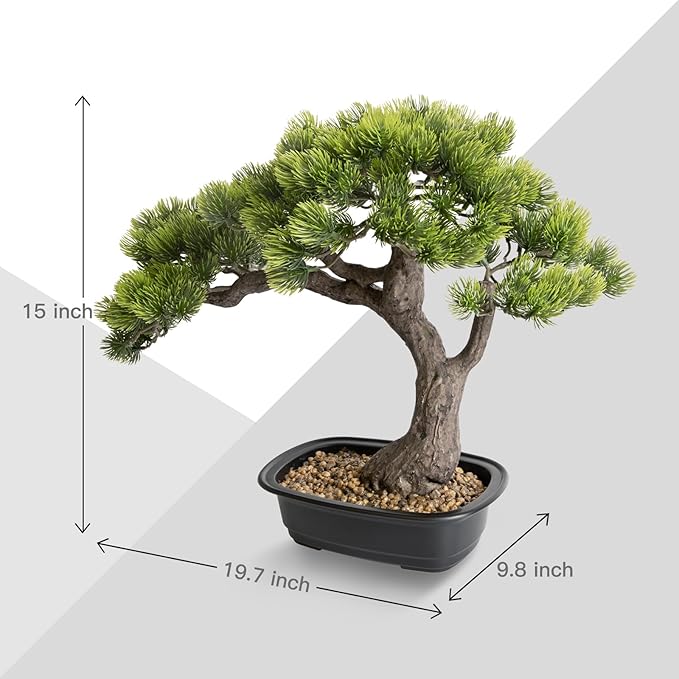 Artificial Bonsai Tree, Large Faux Pine Plants 15 inch, Faux Juniper Potted Plants Indoor Decor for Office Desk Home Table, Greenery Desktop Bonsai Plant for Room Decorations, Tall 15"