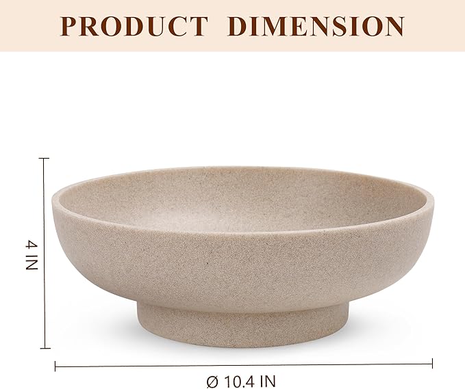 Large Decorative Bowl, Modern Handicraft Resin Bowls for Home Decor, Decorative Fruit Bowl for Kitchen Counter, Stylish Key Bowl for Entry Table, Artificial Stone Resin Beige