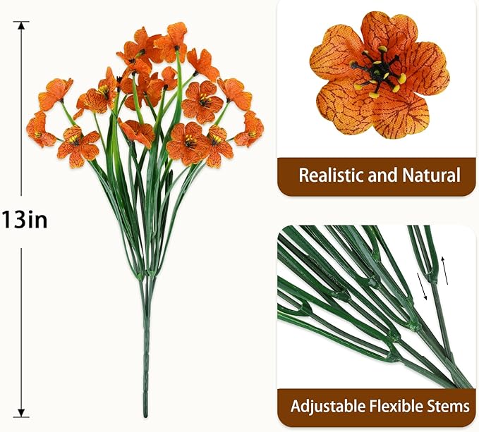24 Bundles Artificial Fall Flowers for Outdoors, Realistic Fake Silk Flowers for Outside Decoration, Autumn Faux Plants Outdoor Planter Window Box Porch Patio Decor(Orange)