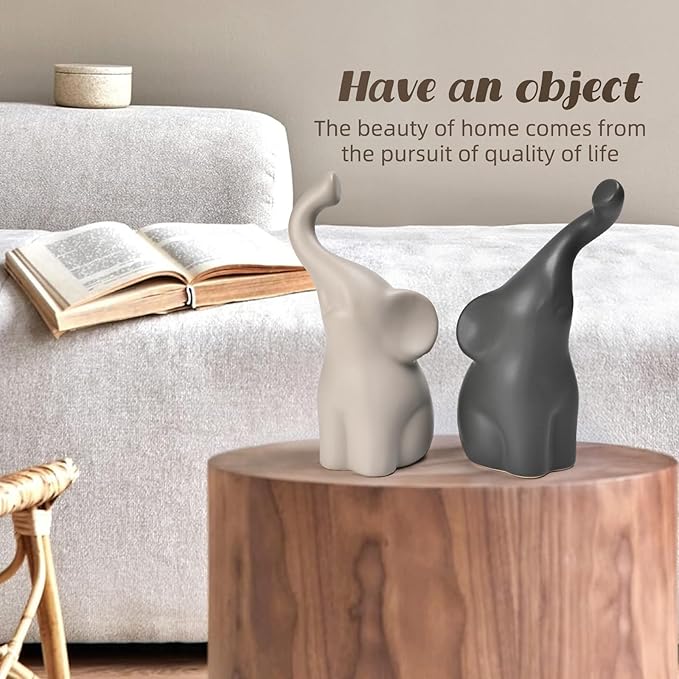 Elephant Statues Home Decor Small Figurines Home Ceramic Decor Sisterhood Elephant Ornament for Living Room House Shelf Table Vanity Entryway DéCor