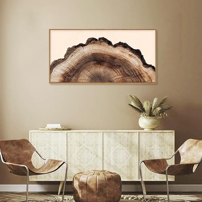 KAIRNE Framed Tree Ring Wall Art Set, Retro Wood Stump Wall Decor, Tree Spiral Wall Painting, Modern Nature Canvas Art Prints for Living Room, Bedroom, Dinning Room, Farmhouse - Large 20"x40"