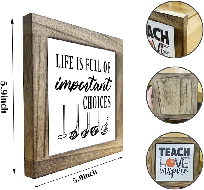 Inspirational Wood Sign, Box Wood Plaques Desk Décor, Golf Wisdom Plaque, Decorations for Home Office, Gift for Golf Lover, Gift for Men, Wooden Plaque Gift Tabletop, Life is Full of Important Choices