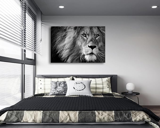 Baisuart D0169 Modern Giclee Canvas Prints Wall Art Stretched Artwork Black and White Lion Pictures to Photo Paintings on Canvas Wall Art for Bedroom Living Room Home Decorations Office Wall Décor