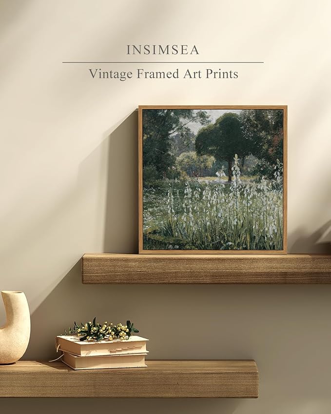 InSimSea Square Framed Canvas Wall Art, Meadow Prints Classical Landscape Floral Flowers Oil Painting, Scenery Home Wall Decor for Living Room, Bedroom, Bathroom, Office 12"x12"