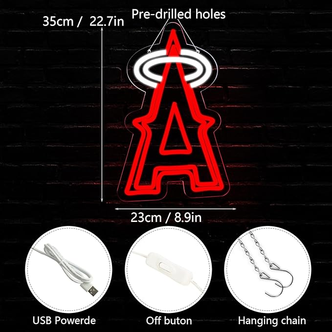 Balanar Baseball Neon Signs for Garage or Man Cave Decor, Men's Gifts With Los Angels Team Logo, Red Baseball Neon for Parties, Bars,Dorms, Office Wall Art and Game Room Decor