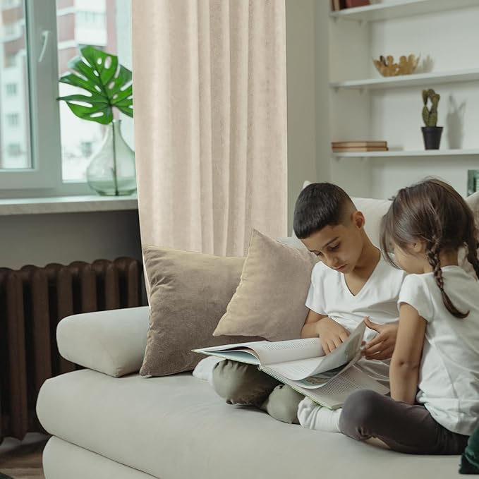 BGment Cream Beige Velvet Curtains 72 Inch Length for Bedroom, Elegant Thermal Insulated Room Darkening Super Soft Window Curtains with Back Tab and Rod Pocket for Living Room, 2 Panels, 52 x 72 Inch