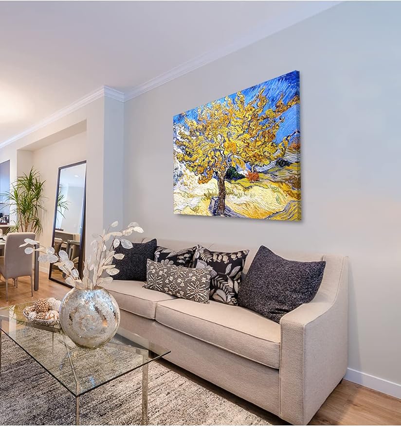 DECORARTS - The Mulberry Tree, Vincent Van Gogh Art Reproduction. Giclee Print on Canvas. Wall Art for Home. 40x32