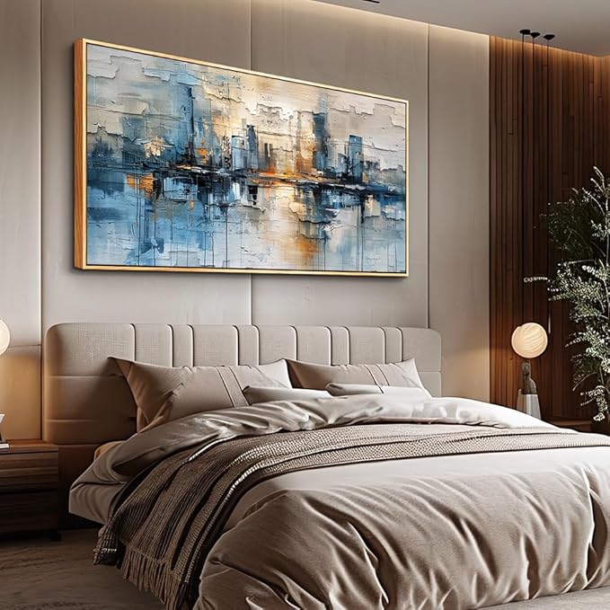 ZUITINGHUA Wood Framed Canvas Wall Art For Living Room Large Wall Decor For Office Bedroom Decorations Blue Abstract Picture Modern Wall Painting Artwork Aesthetic Home Decor Ready to Hang 30x60 In