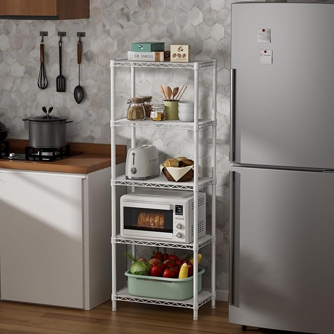 SINGAYE 5 Small Wire Shelves Kitchen Pantry Close Home Organizers and Storage Bathroom Shelf Laundry Room Organization Adjustable Book Metal Garage Shelving Unit