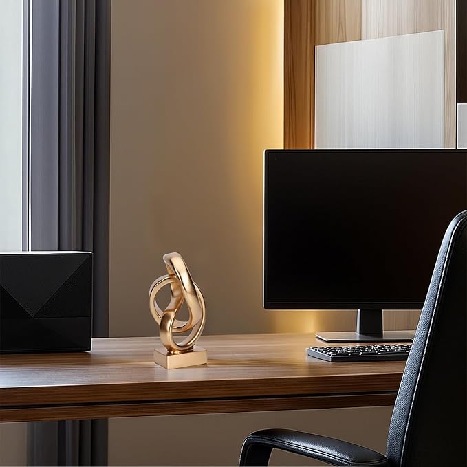 DOVDOV Abstract Gold Knot Statue, Geometric Knot Decor, Gold Decor on Shelf Bookshelf countertop for Living Room Coffee Table Office Coffee Table entryway entryway Desktop Decorative Ornament.