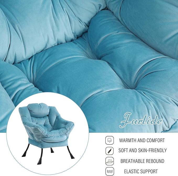 Lazy Chair with Ottoman, Modern Chair with Folding Footrest, Lounge Accent Chair, Comfortable Reading Chair (Velvet Light Blue