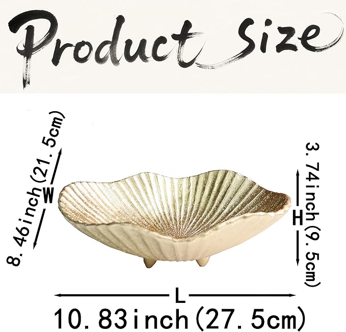 Large Decorative Bowl decor, Scalloped Pedestal Bowls,Modern Home Decor,Ruffle Decor,Stylish Key Bowl for Entry Table,Decorative Fruit Bowl for Kitchen Counter, Golden