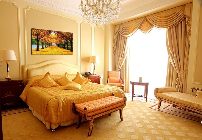 XXMWallArt FC2150 Wall Art Golden Autumn Scene Canvas Prints Painting Gold Tree Paintings Pictures Framed for Living Room Bedroom Kitchen Home and Office Wall Decor
