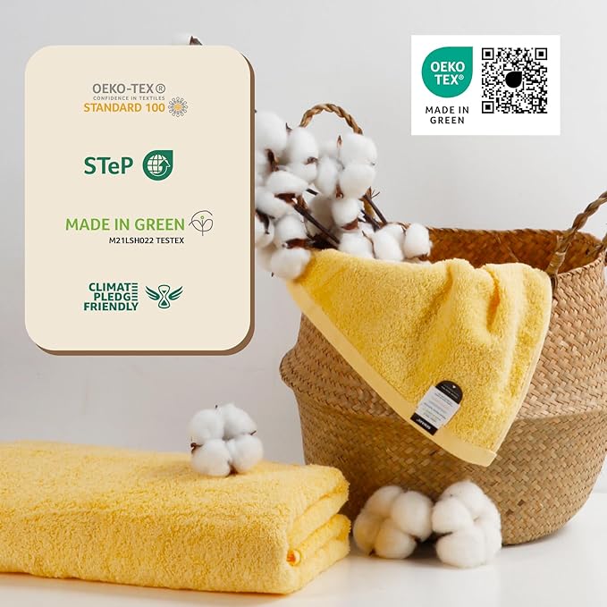 SEMAXE Yellow Bath Towel, 100% Cotton Towel with Hanging Loop, Hotel & Spa Quality Soft Absorbent Towel for Bathroom, Gift Box Packaging, 1 Pc Bath Towel, 55" L x 27" W