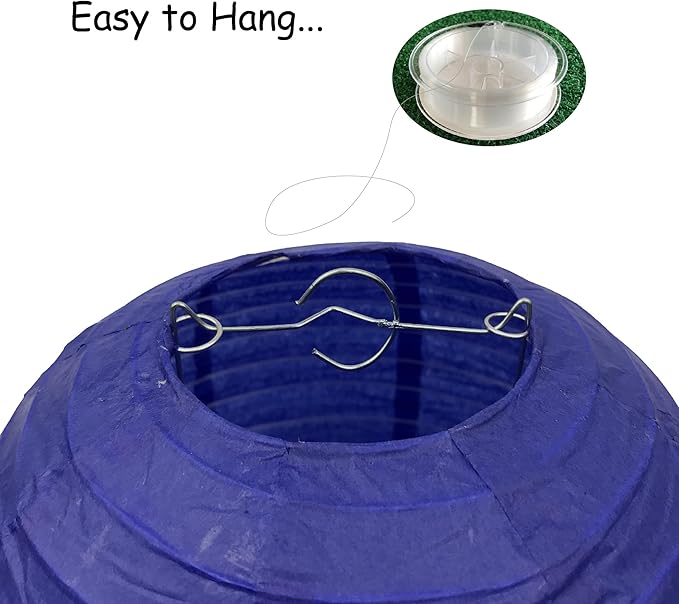 Handmade Decorative Chinese Japanese Hanging Paper Lanterns 24pcs Assorted Sizes 6", 8", 10", 12" Mixture Colors Decoration for Home, Weddings and Parties Lanterns (All Blue)