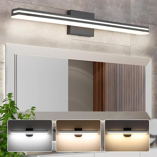 SineRise LED Modern Bathroom Vanity Light Bar (32-Inch, 3000K/4000K/6000K), Matte Black Dimmable Modern Acrylic Bathroom Wall Lighting Fixtures Over Mirror