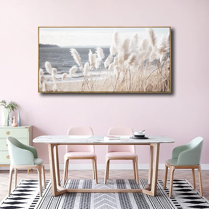 Framed Wall Art Artwork Decor Nature Canvas Painting ReedSeascape Wall Decor for Bedroom Living Room Decoration Home Kitchen Office 24" x 48"