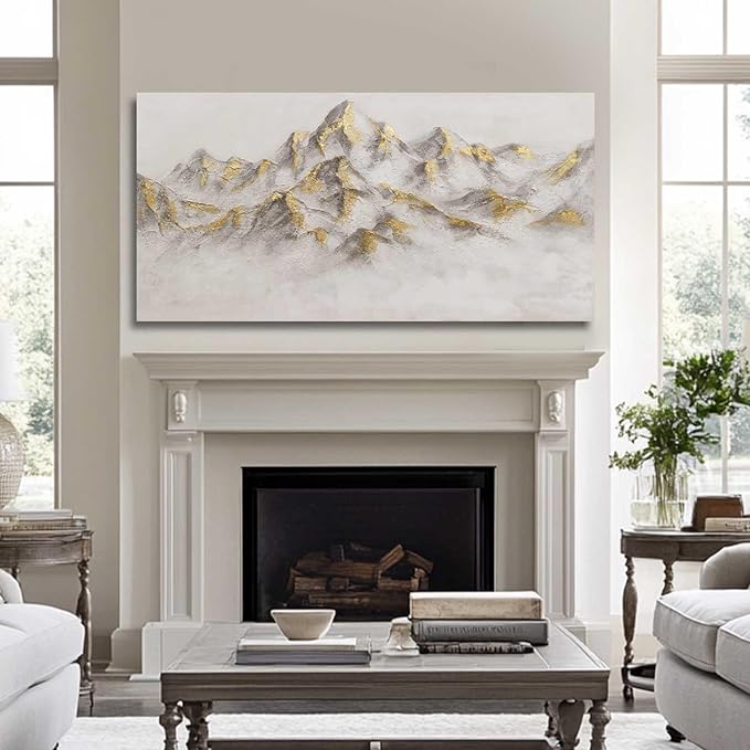 SDYA Mountain Wall Paintings Textured Hanging Art Grey Canvas Poster 24"x48" Pictures for Office Wall Art for Dining Room Area