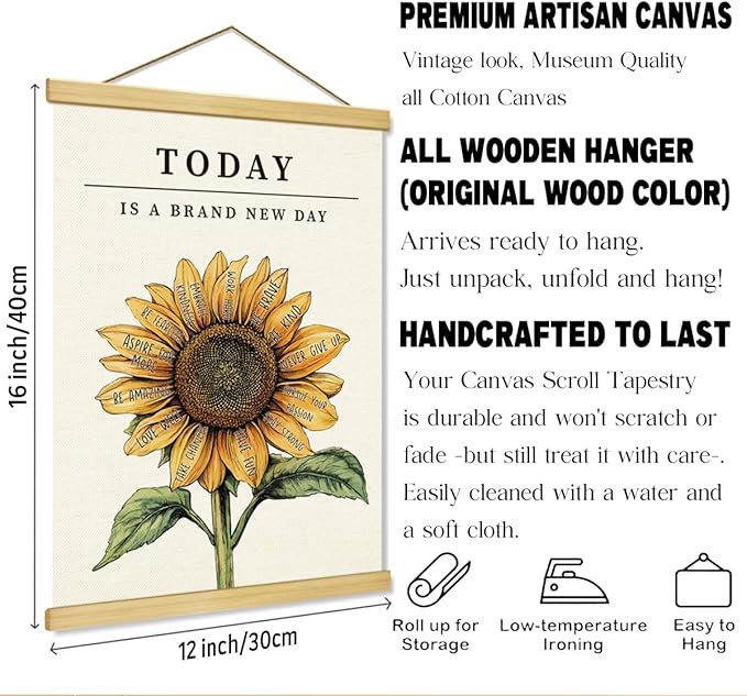 Inspirational Canvas Poster, Motivational Home Office Decorate, Classroom Decor, Flower Canvas Wall, Positive Mindset Canvass Banner, Farmhouse Hanging Decor