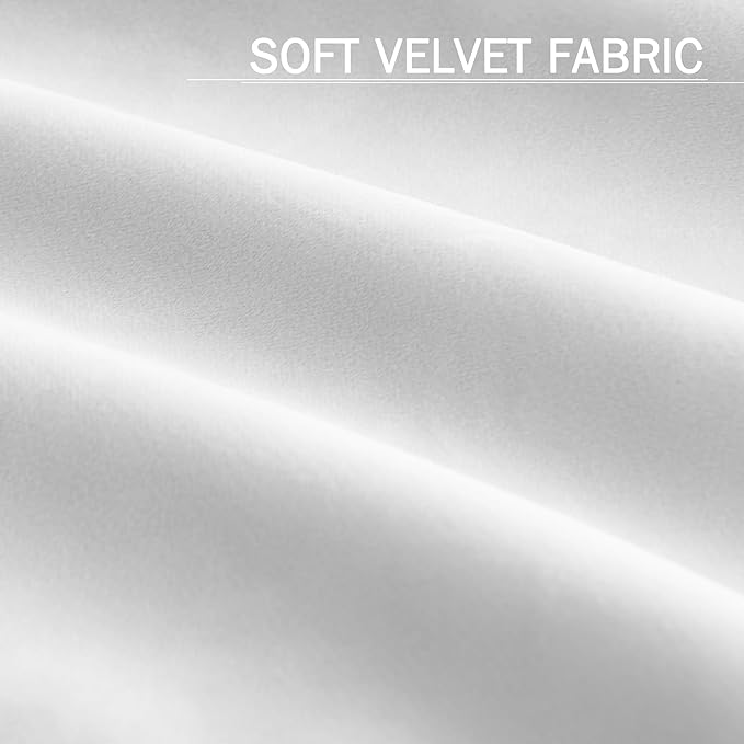 StangH White Velvet Curtains for Nursery Kids Bedroom, 100% Blackout Thermal Insulated Thick Window Panels Hook Belt Back Tab Liner Privacy Drapes for Living Room, W52 x L96, 2 Panels