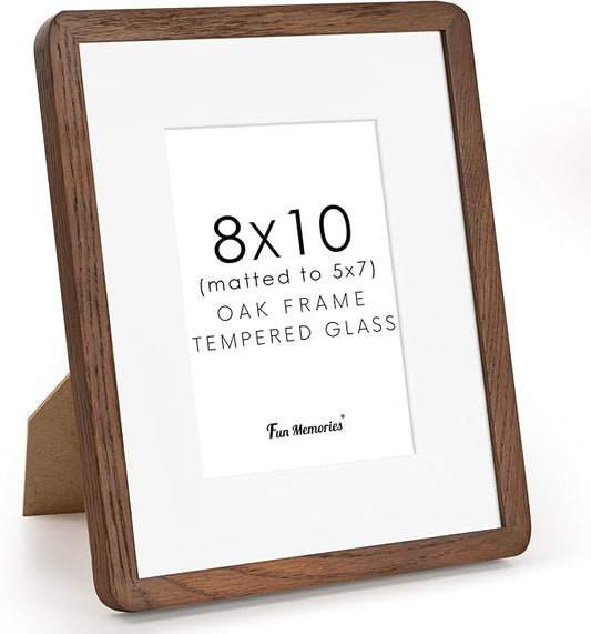 8x10 Picture Frame, Rustic 8 by 10 Photo Frame for Wall & Tabletop Display - Solid Oak Wood & Tempered Glass, 8x10 Picture Frame Matted to 5x7, Wood Collage Frames for Home, Walnut Color, 1 Pack