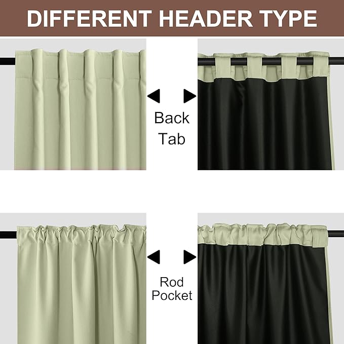 StangH Sage Green Blackout Chenille Curtains 90 inches Long, Heavy Thermal Insulated Noise Reducing Window Drapes Back Tab Elegant Home Decoration for Bedroom, W52 x L90, 2 Panels