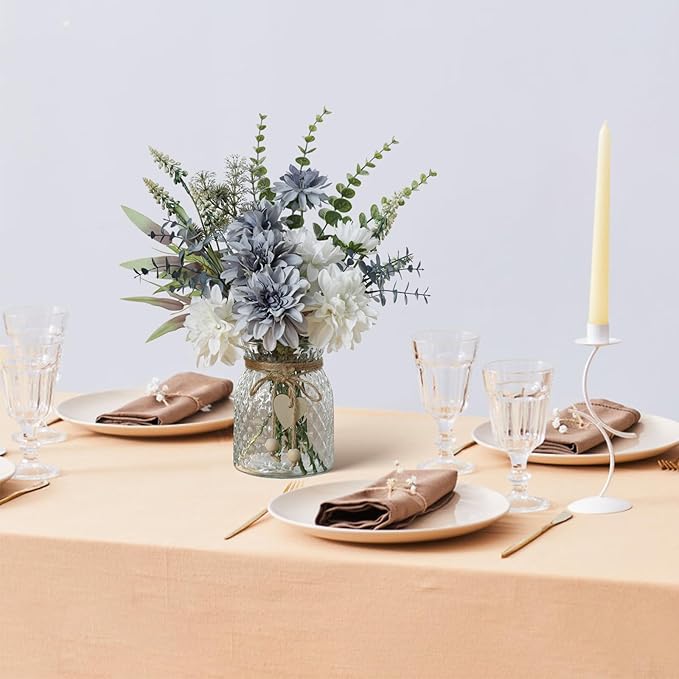 Leftover Fake Flowers with Vase,Silk Dahlia Flowers,Artificial Flowers in Vase,Centerpiece Table Decorations,Flower Centerpieces for Tables,Kitchen Table Decor,Coffee Table Decor