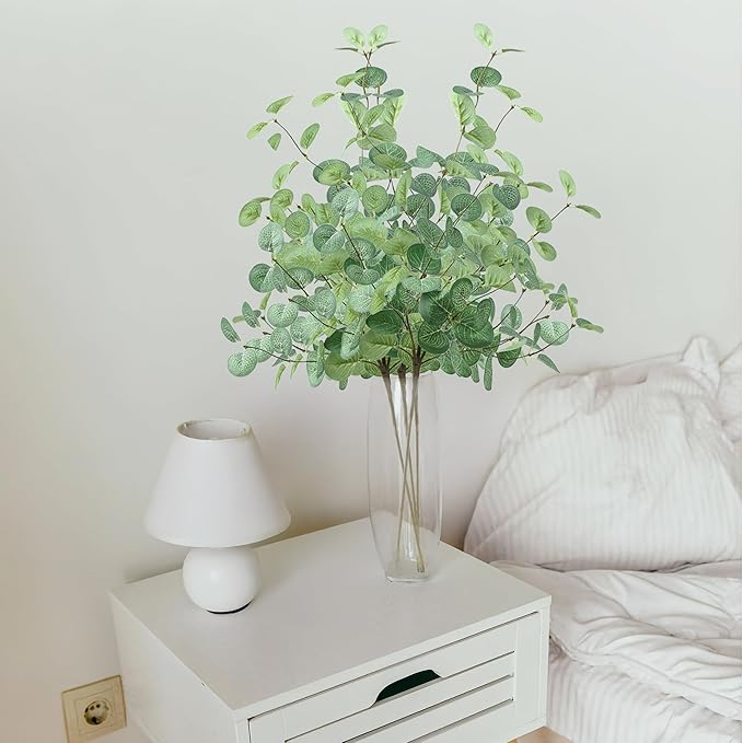 SITUMEIZI 6 Pcs Artificial Eucalyptus Stems 24" Tall Faux Ecualyptus Leaves Fake Greenery Stems Plants for Home Wedding Party Farmhouse Decorations(Green)