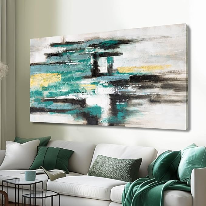 Green and Black Wall Decor Abstract Canvas Wall Art Textured Room Decor Modern Wall Prints for Bedroom Office 24"x 48" Framed Art Posters for Home