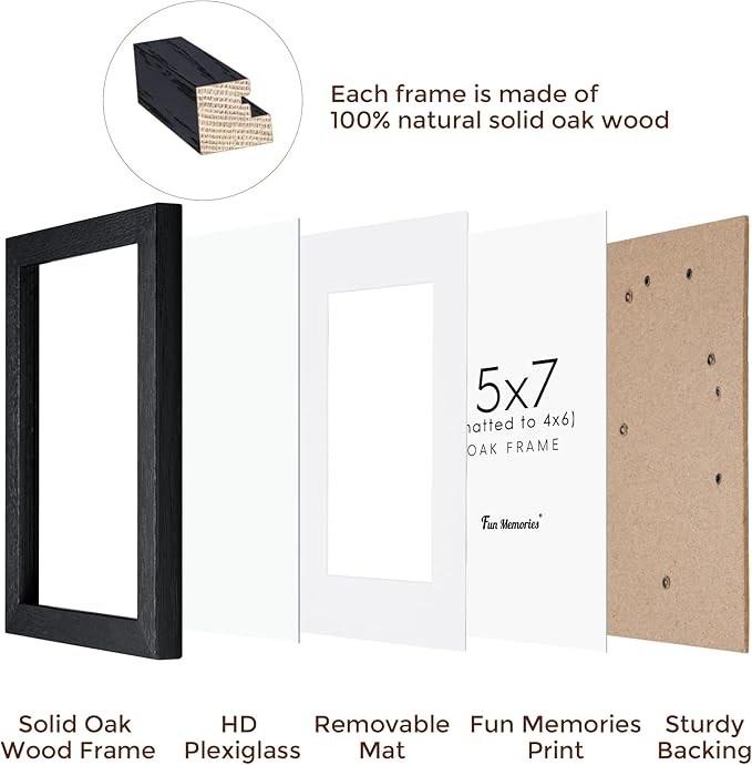 5x7 Black Picture Frame, 5 x 7 Photo Frame, Solid Oak Wood Frame 5 by 7 Frames, 5"x7" Picture Frame with Stand for Tabletop Display, 5 x 7 Frame Matted to 4x6, Black Frame 5x7, 1 Pack
