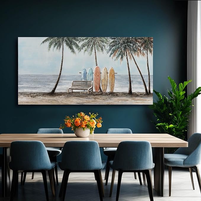 GAIDUOMAI Scenery Canvas Wall Decor Seaside Art Coconut Palm Picture for Bedroom Colorful Surfboard Poster for Dining Room Hallway Decor 29"x58"