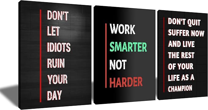Motivational Canvas Wall Art Inspirational Entrepreneur Quotes 3 Pieces Poster Print Positive Painting for Modern Home Living Room Workplace Gym Picture Wall Decoration Ready to Hang [60''Wx28''H]