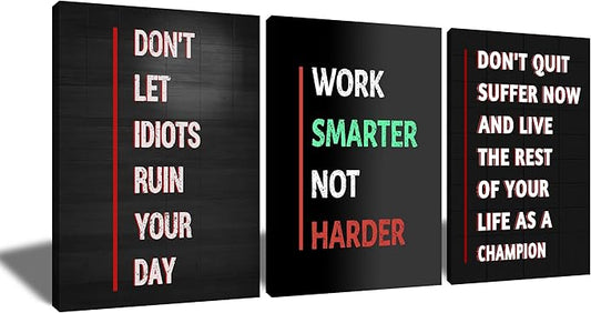 Motivational Canvas Wall Art Inspirational Entrepreneur Quotes 3 Pieces Poster Print Positive Painting for Modern Home Living Room Workplace Gym Picture Wall Decoration Ready to Hang [60''Wx28''H]