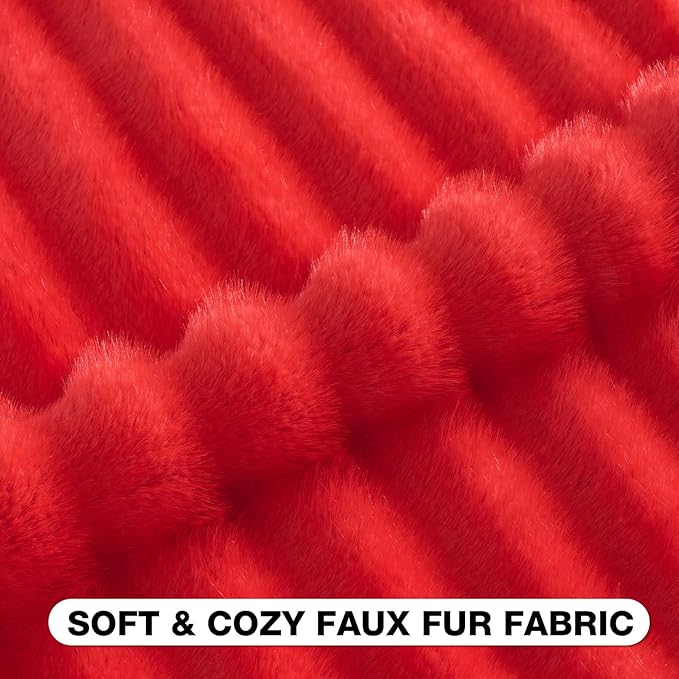 FUTEI Red Decorative Throw Pillow Covers 22x22 Inch Set of 2,Soft Fluffy Faux Mink Fur Dyeing Striped Textured Cushion Case,Modern Home Decor for Couch Bed Living Room