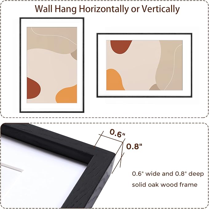 24x36 Black Picture Frame, Black Poster Frame 24 x 36, Solid Oak Wood Frames 24 x 36 Frame, 24"x36" Picture Frame with Tempered Glass, 24x36 Frame Matted to 20x30, 24 by 36 Art Frame for Home Decor