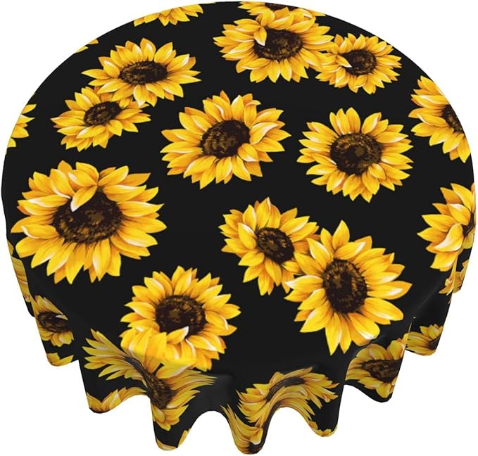 Kawani Sunflower Tablecloth Round 60 Inch Ruitic Yellow Floral Vinyl Table Cloth Waterproof Fabric Farmhouse Sun Flower Tablecloths Decorative for Holiday Home Party Wedding Picnic