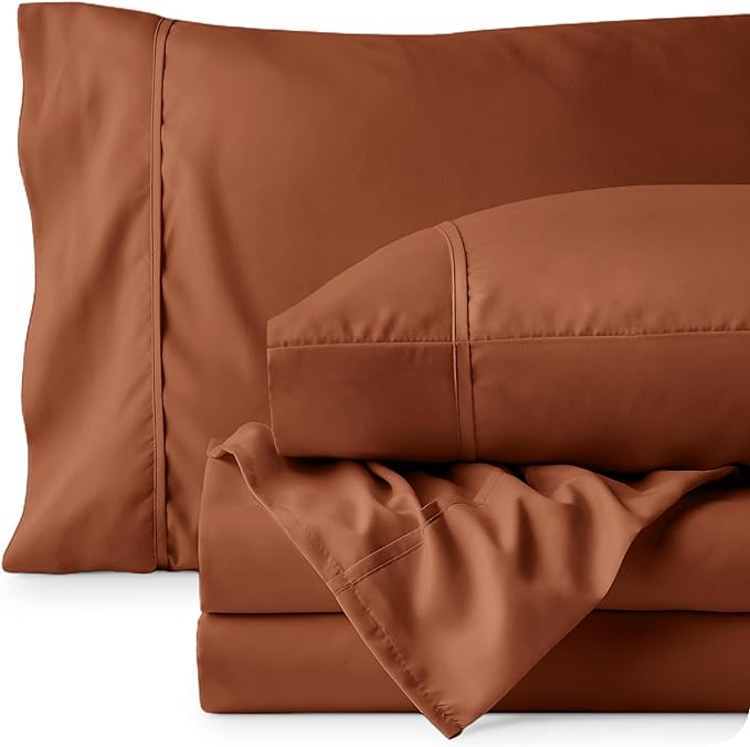 Bare Home Twin Sheet Set - 1800 Ultra-Soft Microfiber Twin Bed Sheets - Double Brushed - Deep Pockets - Easy Fit - Extra Soft - 3 Piece Set - Bedding Sheets & Pillowcases (Twin, Terracotta)