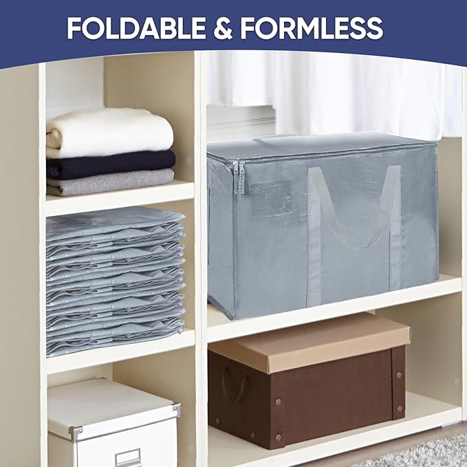 TICONN 6 Pack Extra Large Moving Bags with Zippers & Carrying Handles, Heavy-Duty Storage Tote Moving Boxes for Space Saving (6 Pack, Light Grey)