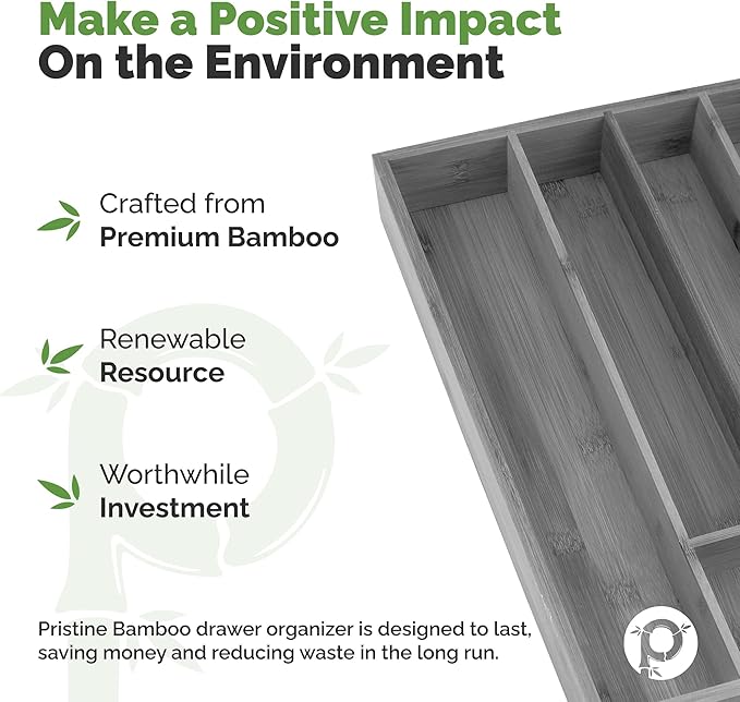 5-Slot Drawer Organizer - Kitchen and Utensil Organizer - Cutlery Tray - Flatware and Silverware Holder - Gray