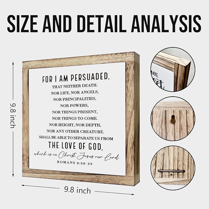 Scripture Sign, Romans 8:38-39 - For I am Persuaded Sign, Wooden Plaques Box Signs, Bible Verse Decor Art, Farmhouse Decoration for Shelf, Christian Wooden Table Signs, Religious Home Office Decor