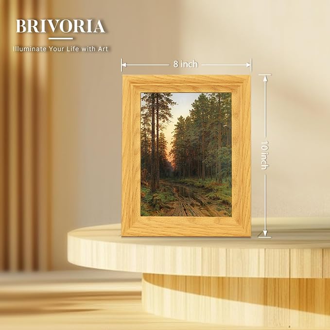 Brivoria Framed Canvas Wall Art Vintage Decor, Rustic Autumn Forest Print with Pine Trees, Muddy Path, Sunset Glow and Water Reflections for Entryway Tabletop or Reading Nook Fall Display, 8"x10"
