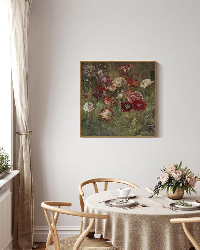 InSimSea Square Framed Canvas Wall Art, Large Decor A Bed of Poppies Paintings, Classical Floral Wall Pictures for Bedroom Bathroom Living Room, Canvas Prints Vintage Home Decor 20"x20"