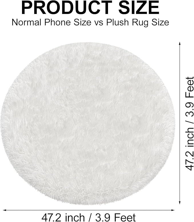 4x4 ft Tie Dye White Round Rug for Bedroom Room Fluffy Circle Rug Furry Carpet Shaggy Circular Fuzzy Washable Non-Slip Large Area Rug Soft Indoor for Living Room Cute Aesthetic Home Decor