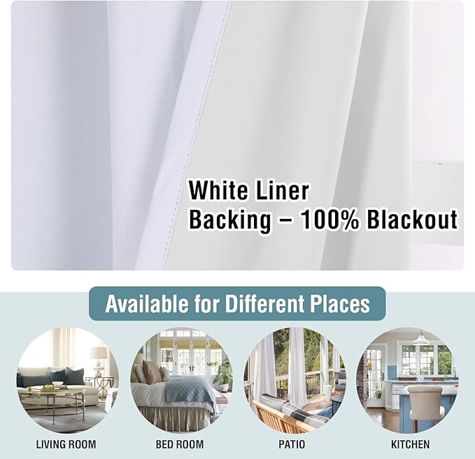 H.VERSAILTEX 100% Blackout Curtains for Bedroom 108 Inches Long Grommet Linen Face Full Light Blocking Curtain Drapes for Living Room Thermal Insulated Linen Look Curtains 2 Panels Set, Bright White