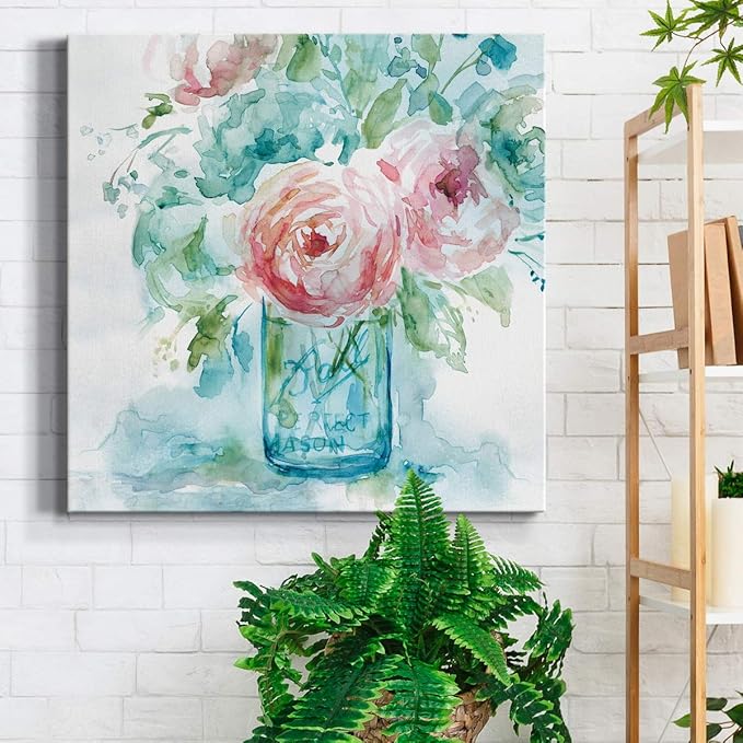 Wexford Home Premium Gallery Wrapped Canvas Flower Multicolor Wall Art Abstract Floral Romance Modern Pictures Print for Home Office Ready to Hang Sea & Glass II 24x24