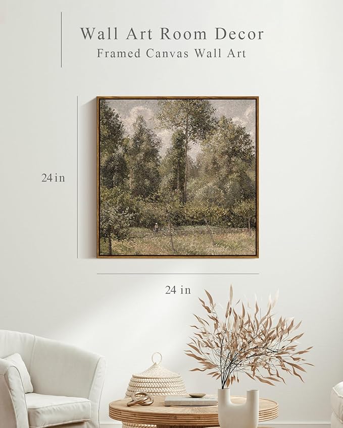 InSimSea Square Framed Canvas Wall Art, Large Decor Poplars in Garden Paintings, Classical Nature Wall Pictures for Bedroom Bathroom Living Room, Canvas Prints Vintage Home Decor 24"x24"