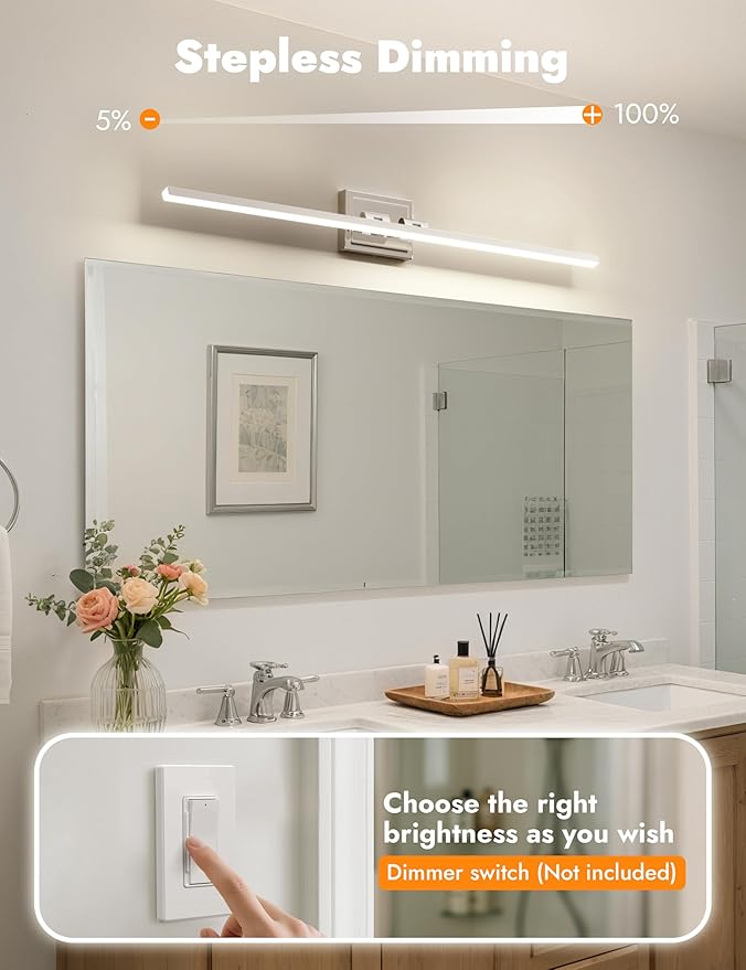 NIORSUN 39.4 Inch Modern Bathroom Light Fixture, 24W 5CCT Dimmable LED Chrome Bathroom Vanity Lights Over Mirror, Vanity Lights for Bathrooms Restroom Mirror- ETL Certified