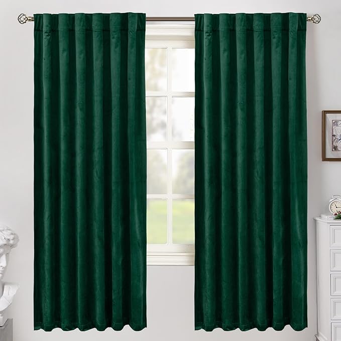 BGment Emerald Velvet Curtains 72 Inch Length 2 Panels for Bedroom, Blackout Thermal Insulated Room Darkening Curtains Panels with Back Tab and Rod Pocket for Christmas/Living Room, 52 x 72 Inch