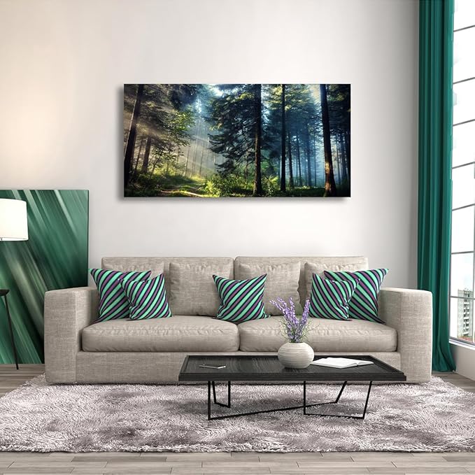 Forest Pictures Canvas Wall Art for Living room Bedroom Wall Decor,Tree Wall Art Print Paitnings for home Decor,Morden Artwork Morning light Dreamy Forest Canvas Art Waterproof Stretched Ready to