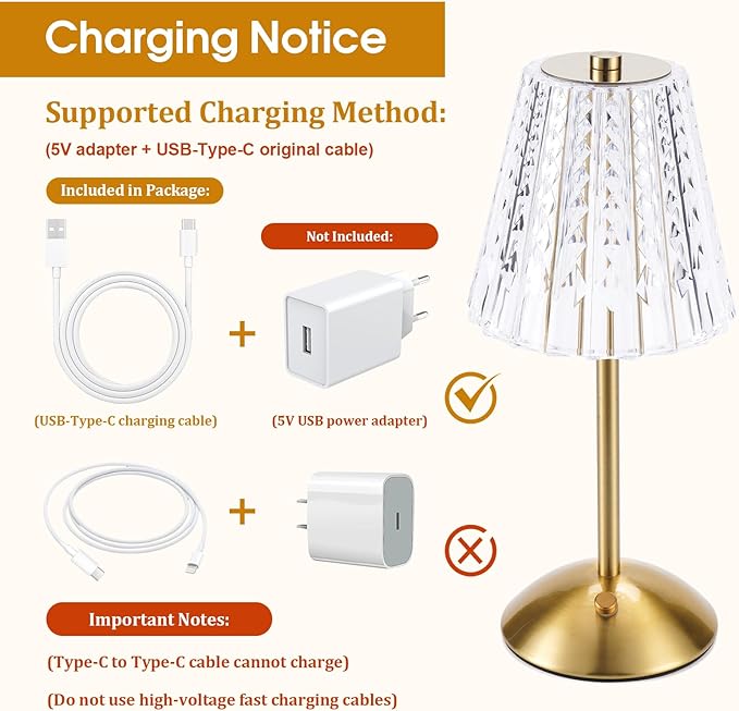 Cordless Touch Table Lamp, LED Rechargeable Small Dask Lamp, 3 Colors Dimmable Battery Operated Crysta Lamp for Bedroom Restaurant Kitchen Home Decor,Silver